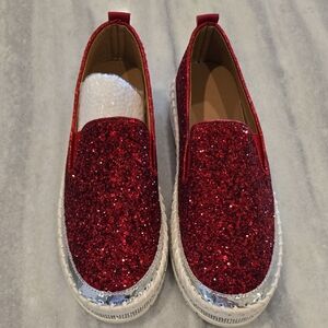 Red Glitter Women's Loafers